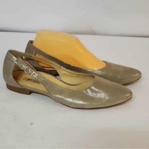 Paul Green Shoes - Paul Green Taupe Beckett Pointed Toe Flats Gold Adjustable buckle US 6